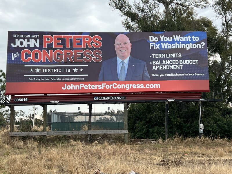 John Peters for Congress campaign billboard